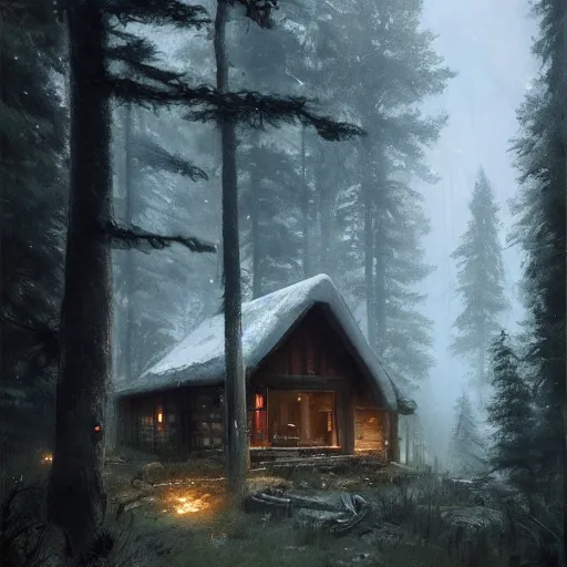 Prompt: a cabin in the woods by greg rutkowski