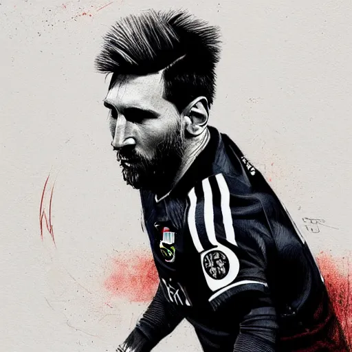 Image similar to a well designed portrait of Messi , detailed, realistic, sketch style, Greg Rutkowski, 8K resolution.