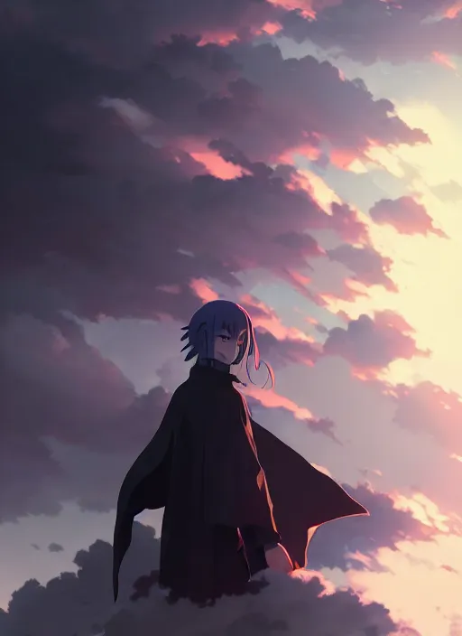 Image similar to portrait of undertaker wwe, cloudy sky background lush landscape illustration concept art anime key visual trending pixiv fanbox by wlop and greg rutkowski and makoto shinkai and studio ghibli