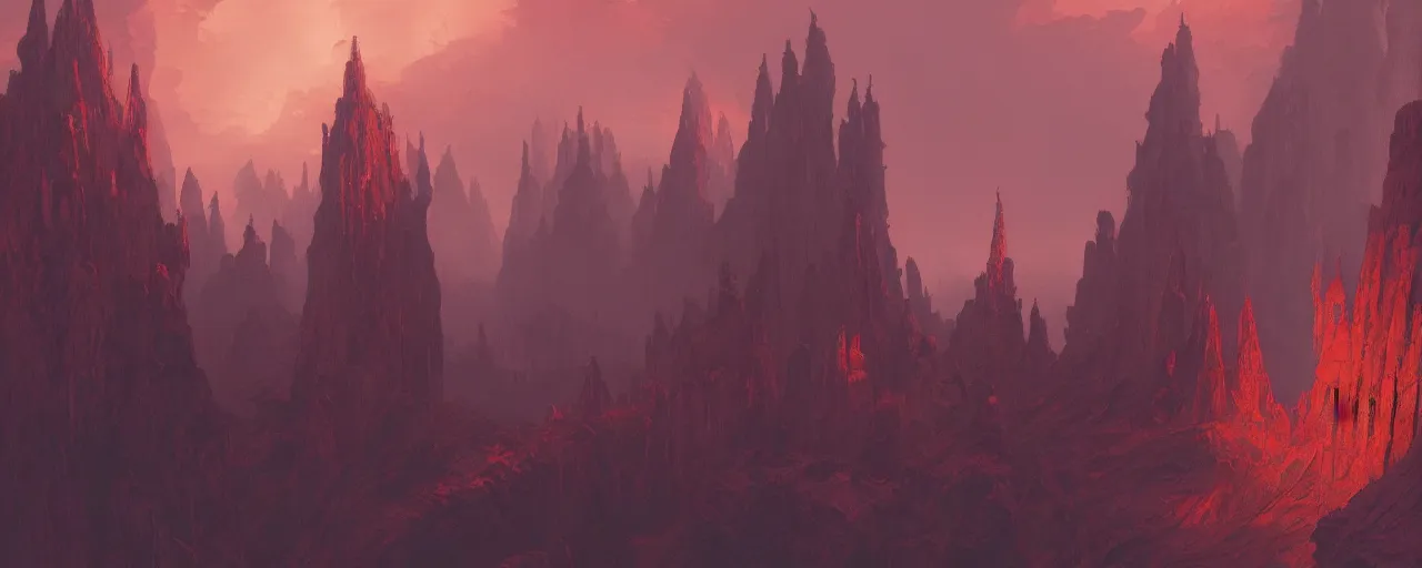 Prompt: cathedral, gothic architecture, carved of red rock, top of a canyon, vultures, concept art by studio ghibli and eddie mendoza, atmospheric, moody, dappled evening sunlight, dramatic clouds, cinematic, volumetric lighting, 8K