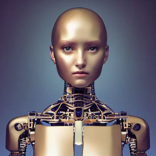 Image similar to Portrait of the most advanced female humanoid robot, intricate, headshot, sharp focus, cinematic lighting, octane render, 8k, 4k, hdr, very realistic, highly detailed, photorealistic, artistic photography, chiaroscuro, cinestill 800t