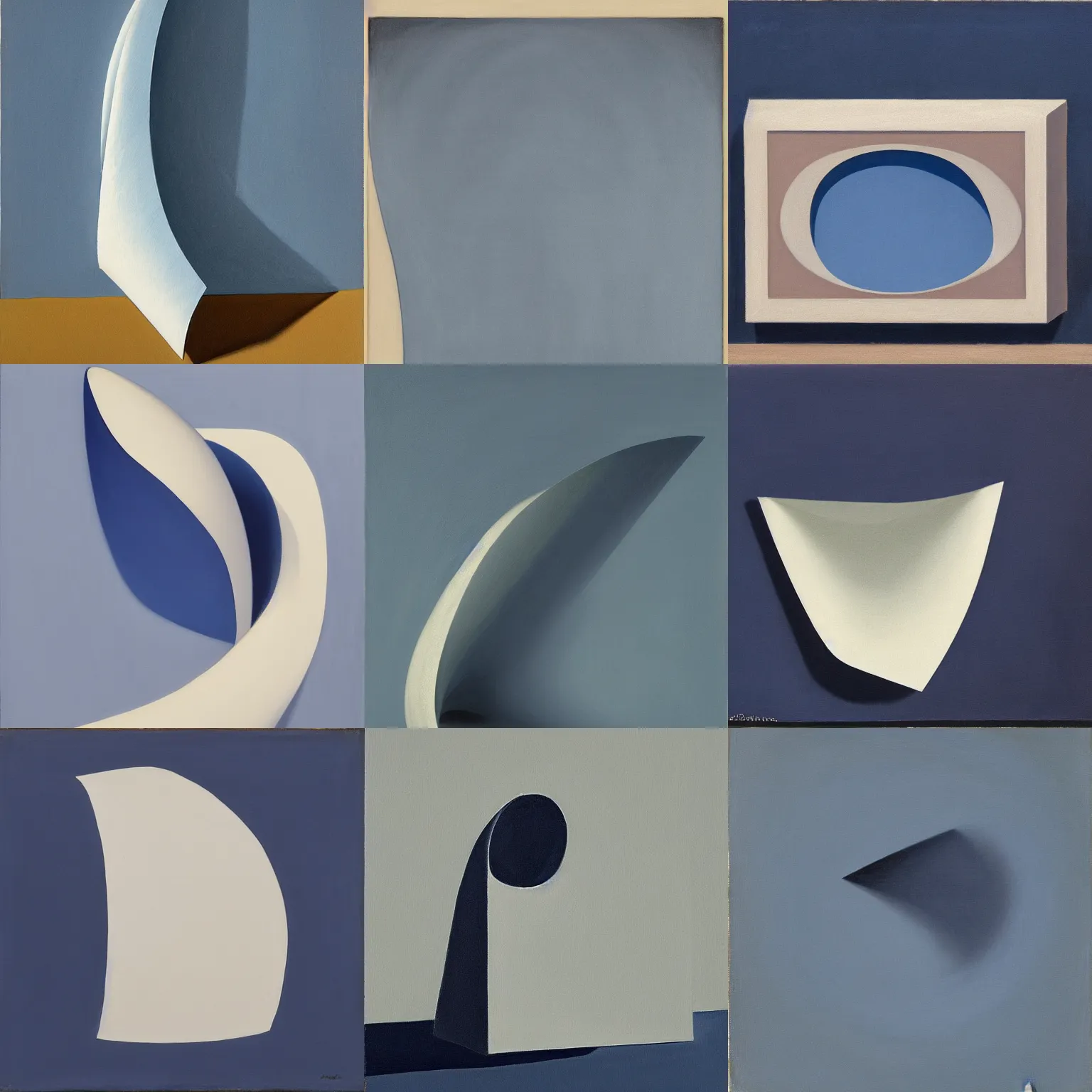 Prompt: an ultrafine detailed painting of a curved folded paper on a dark blue background, by gertrude abercrombie, polycount, tonalism, oil on canvas, orthogonal, academic art