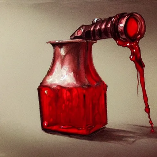 Prompt: painting of one health potion, red liquid, fantasy, concept art, glass, brown paper, dungeons and dragons, by tony diterlizzi, trending on artstation