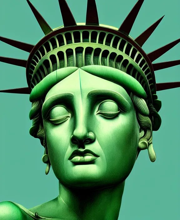 Prompt: cute statue of liberty, perfect face, symmetrical eyes, green skin, cinematic, stunning, elegant, highly detailed, psychedelic, digital painting, artstation, smooth, hard focus, illustration, art by jessica rossier and and brian froud