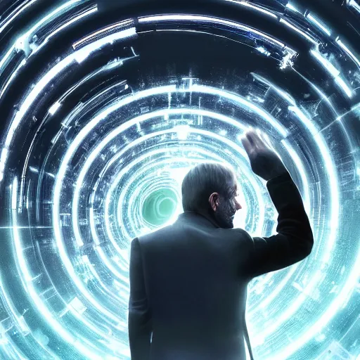 Prompt: A computer art. A rip in spacetime. Did this device in his hand open a portal to another dimension or reality?! by Zack Snyder defined