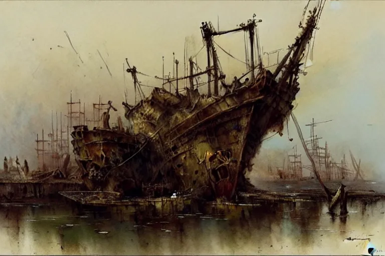 Image similar to (((((a ramshackle shipyard))))) by Jean-Baptiste Monge!!!!!!!!!!!!!!!!!!!!!!!!!!!