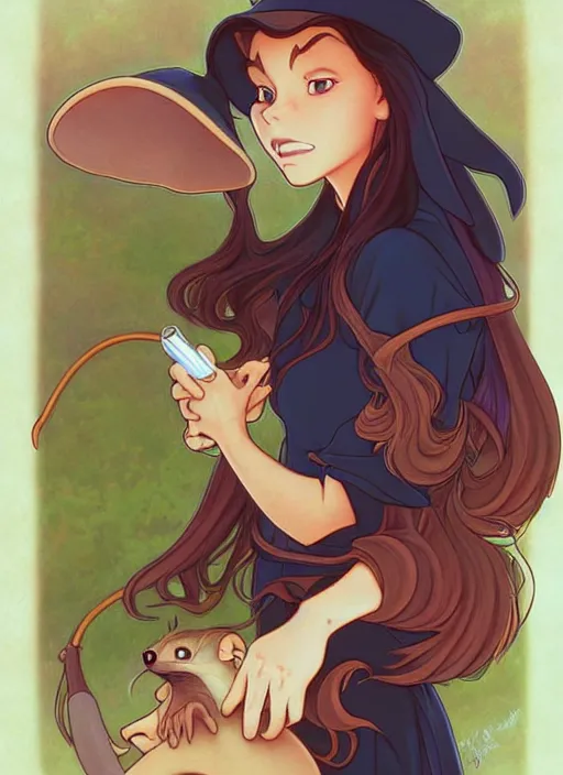 Prompt: cute witch mongoose, natural lighting, path traced, highly detailed, high quality, digital painting, by don bluth and ross tran and studio ghibli and alphonse mucha, artgerm