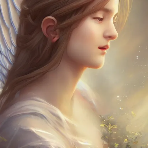 Prompt: Portrait of a beautiful young graceful female holy angel， full of details, matte painting, concept art, smooth, by Ina Wong and wlop，Soft light atmosphere，trending on cgsociety and artstation，8kHDR，light effect，rtx on，-H 768