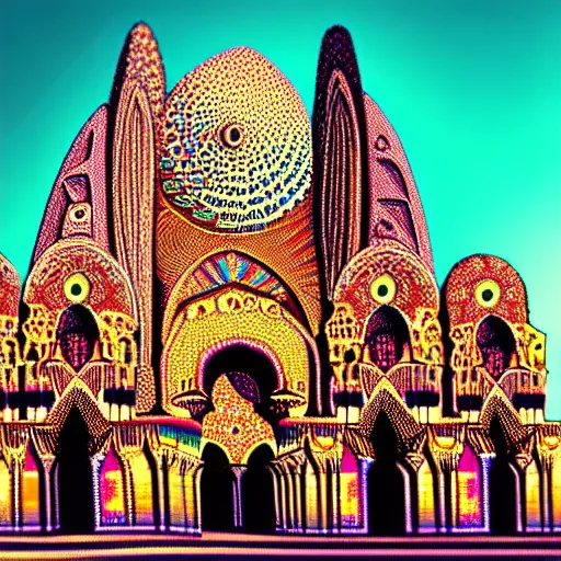 Image similar to cosmic cathedral created by the gods, intricate muqarnas, beautiful colors, bold architecture, detailed, 4 k