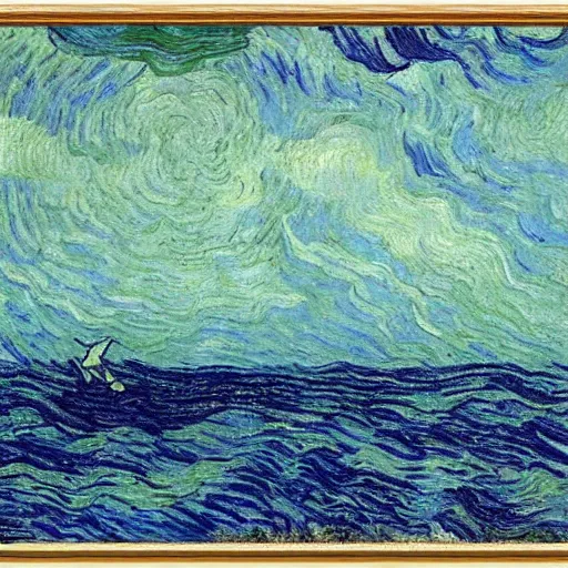 Image similar to Tom Cruise head over water at sea by Van Gogh