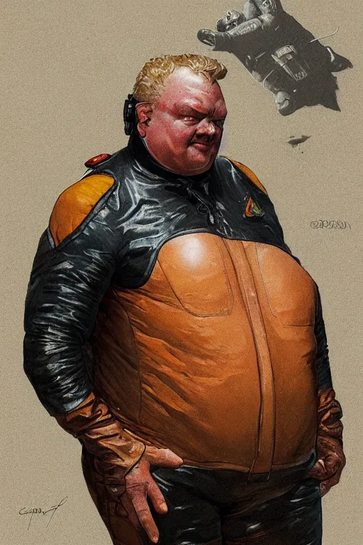 Prompt: upper body portrait of baron harkonnen wearing leather spacesuit, detailed, illustration by normal rockwell, artstation character art, greg rutkowski