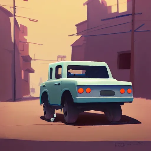 Prompt: goro fujita ilustration off - road car with luggage on a street in a town, painting by goro fujita, sharp focus, highly detailed, artstation