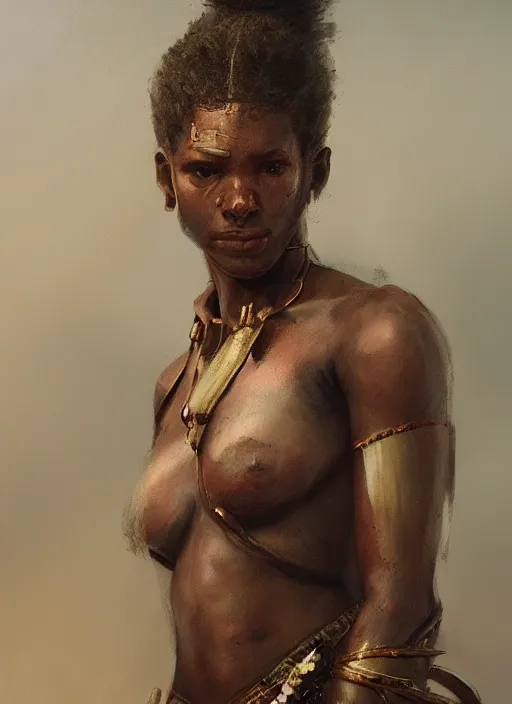 Prompt: A portrait of a warrior slave in the style of in the style of Greg Rutkowski, Charles Sillem Lidderdale, artstation, high quality art