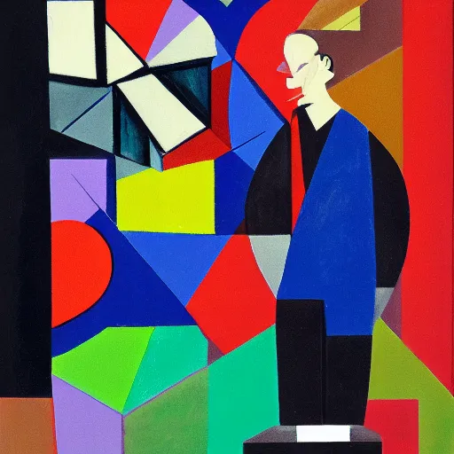 Prompt: a gouache by erno rubik cubism, studio portrait of a man