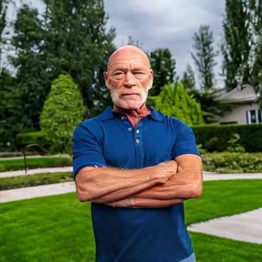 Image similar to corbin bernsen looking upset at his lawn, ( sony a 7 r iv, symmetric balance, polarizing filter, photolab, lightroom, 4 k, dolby vision, photography awardm, voque, perfect face )