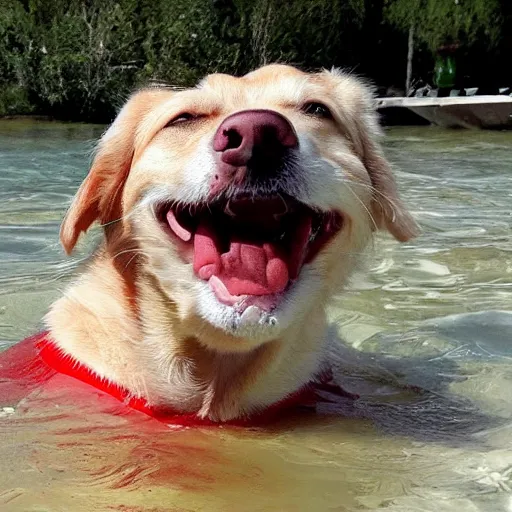 Prompt: dog swims in blood