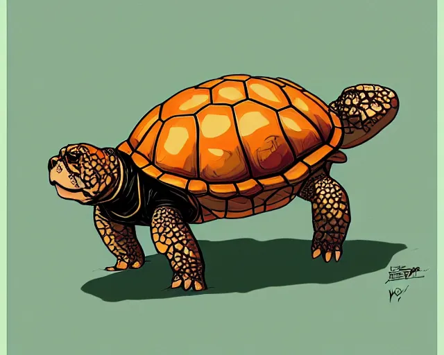 Image similar to cell shaded cartoon of a realistic turtle with a bulldog's proportions. full body, concept art by josan gonzales and wlop, by james jean, victo ngai, david rubin, mike mignola, deviantart, art by artgem