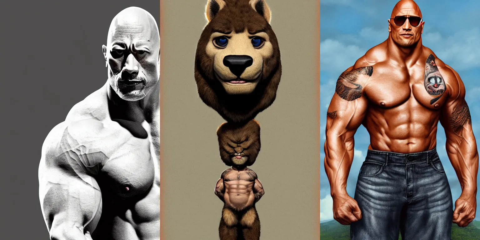 Prompt: fursona, a portrait Dwayne Johnson standing tall