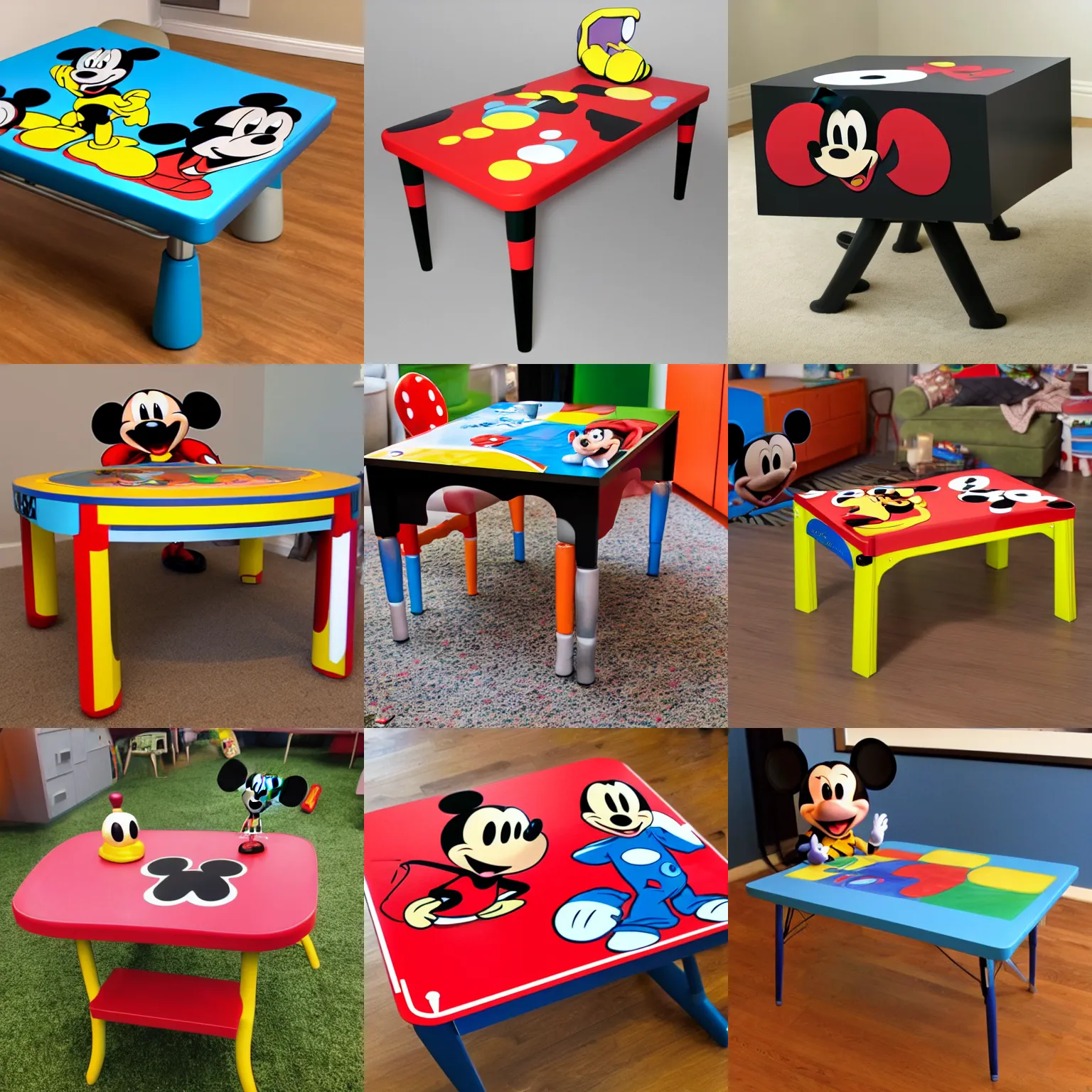 Prompt: pixar angry table with mickey mouse legs
