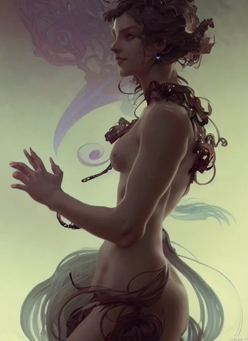 Image similar to a cute shadow elemental, with fingers, fantasy, intricate, elegant, highly detailed, digital painting, artstation, concept art, wallpaper, smooth, sharp focus, illustration, art by artgerm and greg rutkowski and alphonse mucha