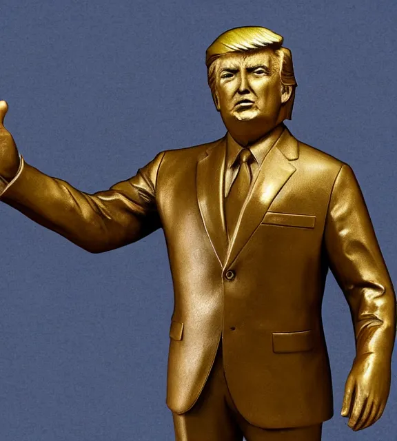 Image similar to a 4 k photorealistic photo medium shot of a bronze statue of donald trump.