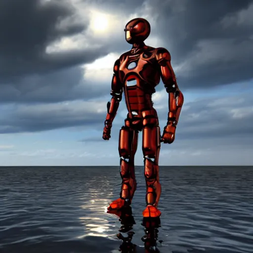 Prompt: realistic advanced iron suit in the bottom of a lake