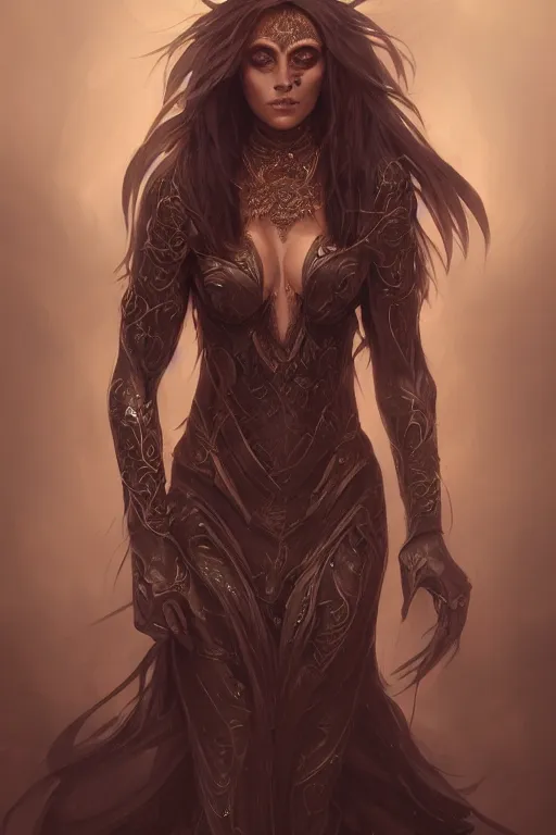 Image similar to full body portrait of dark priestess, gorgeous, amazing, elegant, intricate, highly detailed, digital painting, artstation, concept art, sharp focus, illustration, art by Ross tran