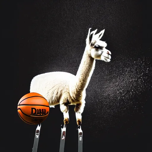 Image similar to a photo of a llama dunking a basketball, 4 k, photography, high resolution