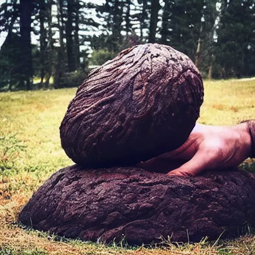 Image similar to a goldendoolde petting a giant piece of poop, it’s steamy, 10000000 likes on Instagram,