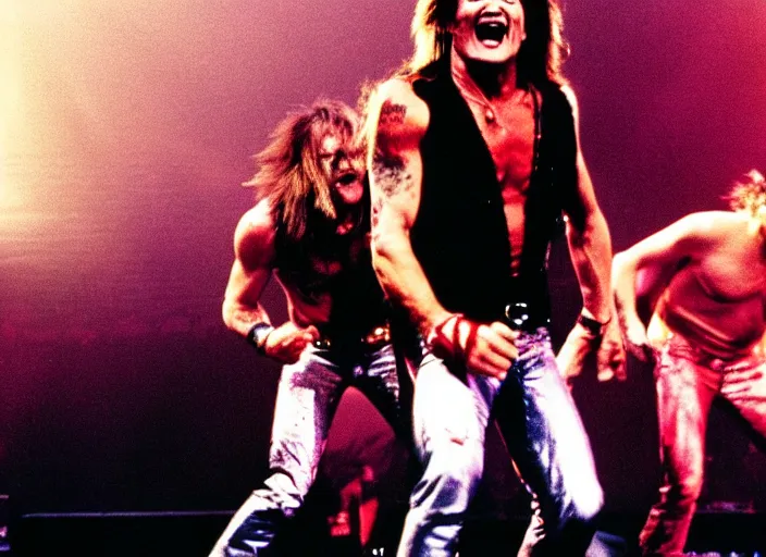 Image similar to publicity photo still of patrick swayze in motley crue live on stage, 8 k, live concert lighting, mid shot