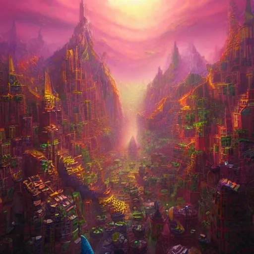 Image similar to minature tabletop city made of flower petals, in the style of tomasz alen kopera and fenghua zhong and peter mohrbacher, mystical colors, rim light, beautiful lighting, 8 k, stunning scene, raytracing, octane, trending on artstation