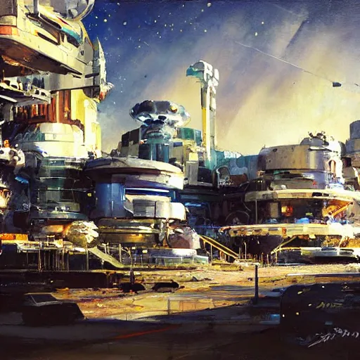 Image similar to spaceport, by jeremy mann, john berkey.