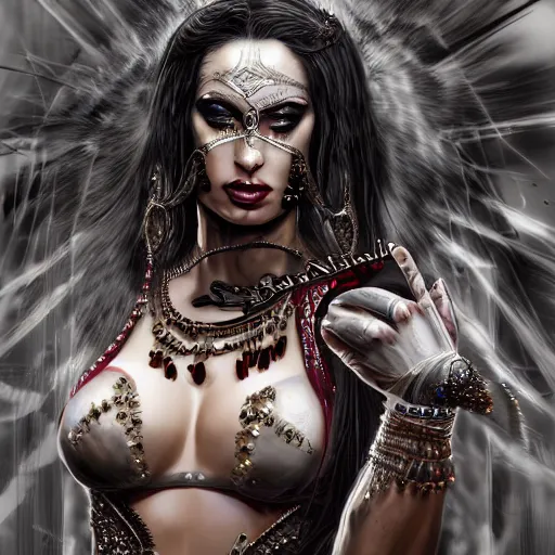 Prompt: a portrait of belly dancer, sharp claws by sandra chevrier, detailed render, epic composition, cybernetics, 4 k realistic, cryengine, realistic shaded lighting, sharp focus, masterpiece, by matteo scalera, gary montalbano, peter elson in the style of the tokyo ghost comic