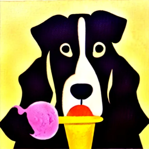 Image similar to painting of a dog eating ice cream