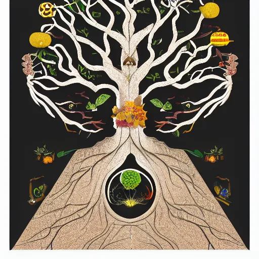 Prompt: a tree representing the four seasons and the cycle of life and death, by victor ngai