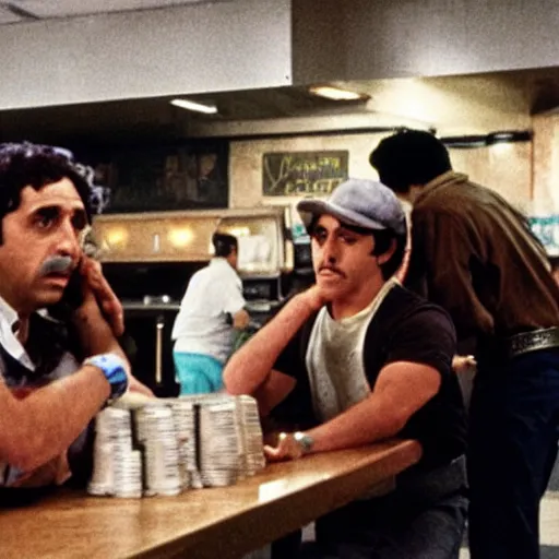 Prompt: comet pizza hostage situation in the style of dog day afternoon cinematic