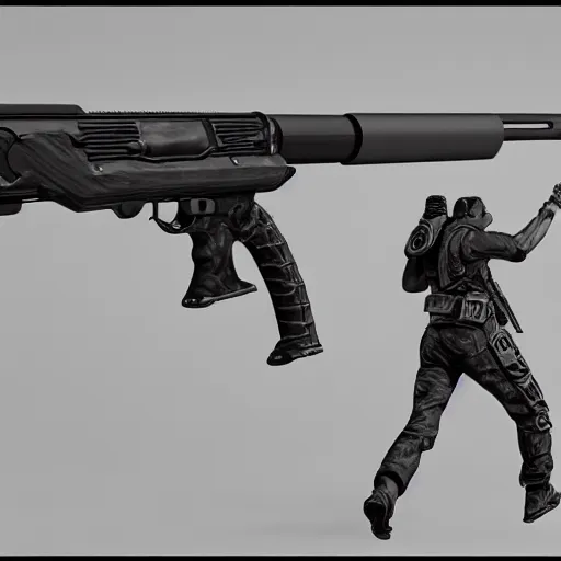 Prompt: render concept art unreal engine new gun rifle weapons future digital painting high detail sharp 4 k 8 k trending on artstation