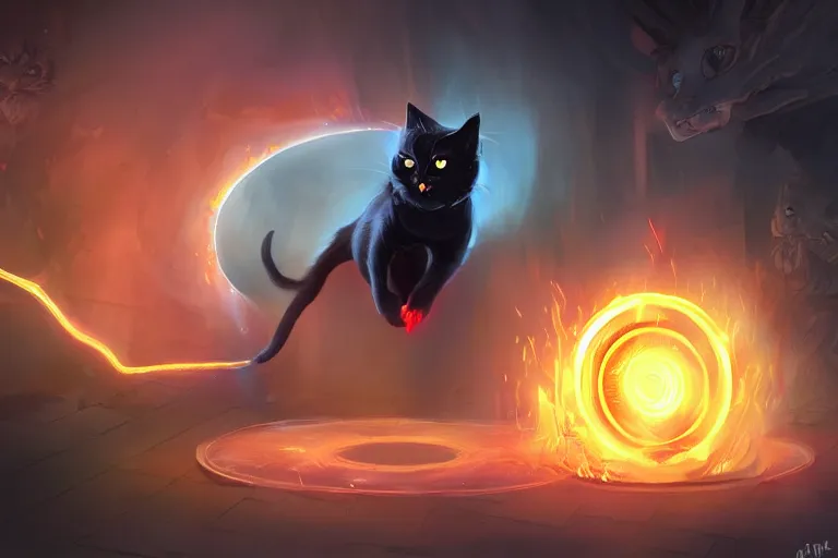 Prompt: evil black cat opening a magic portal, digital illustration, artstation, artstation hq, hd