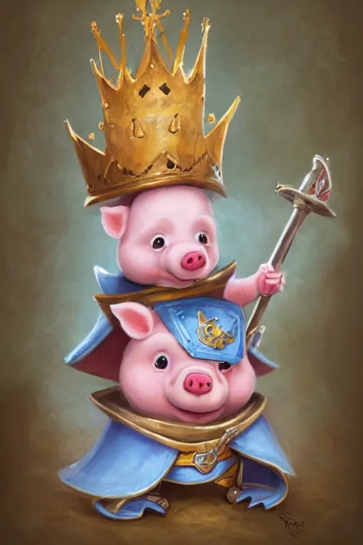 Prompt: cute little cartoonish anthropomorphic piglet knight wearing a cape and a crown, caricature, tiny, small, miniature pig, baby animal, short, pale blue armor, cute and adorable, pretty, beautiful, DnD character art portrait, matte fantasy painting, DeviantArt Artstation, by Jason Felix by Steve Argyle by Tyler Jacobson by Peter Mohrbacher, cinematic lighting