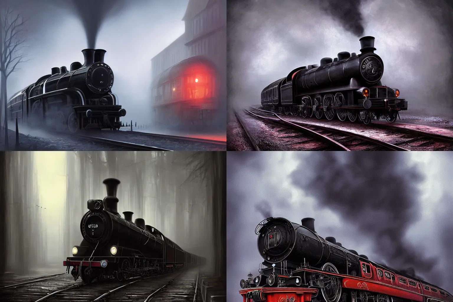 Prompt: gothic steam train by gottfried helnwein, digital art, by artgerm and wlop, vibrant bismuth material, deep shadows and heavy fog