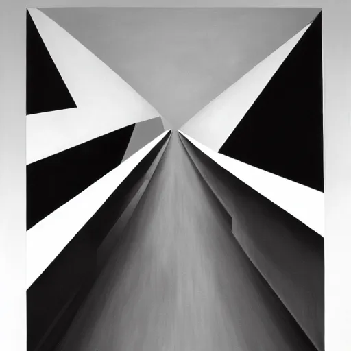 Image similar to a solemn simulacrum, standing inside an infinite corridor, trending on artstation, abstract black and white painting, masterpiece