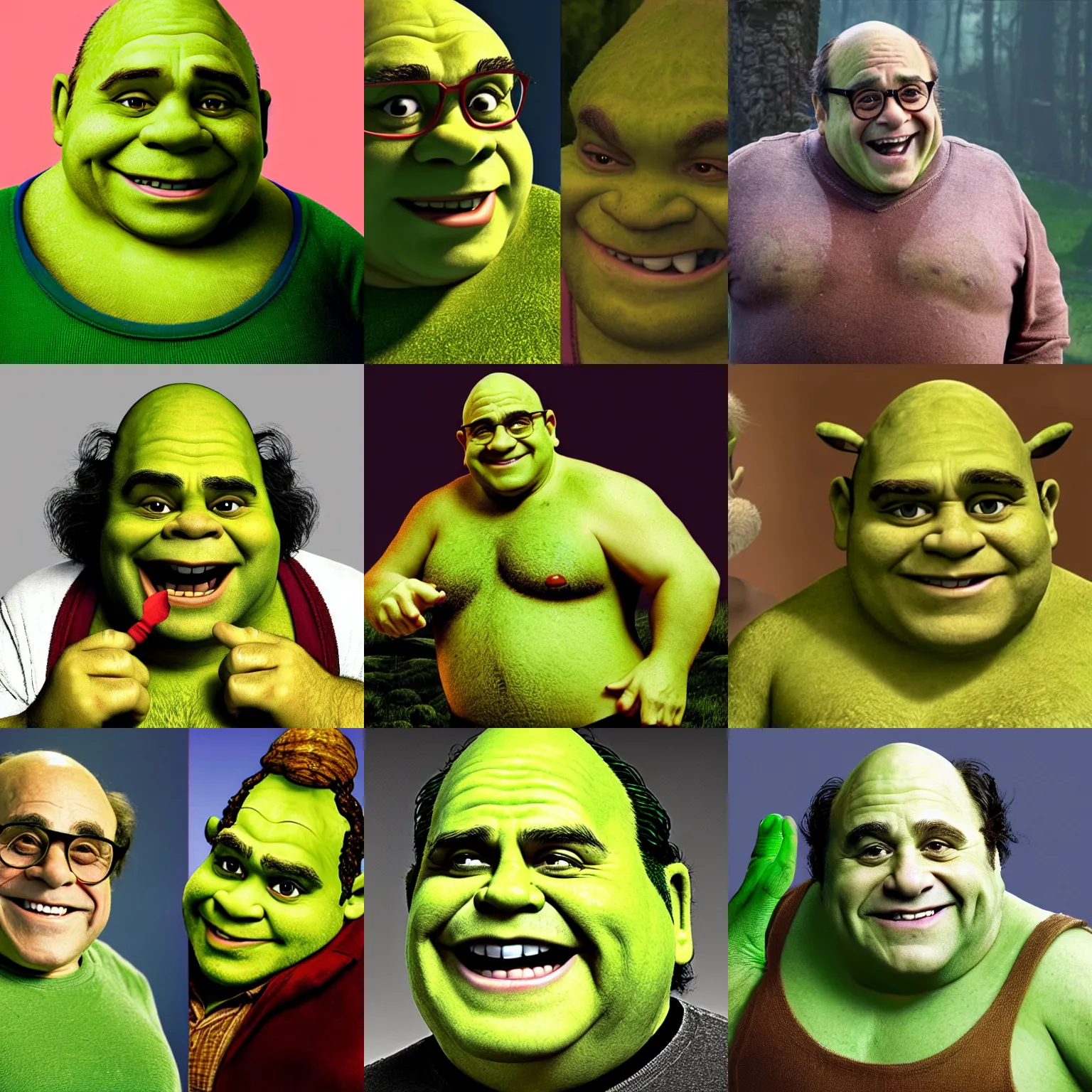 Prompt: Danny Devito as Shrek