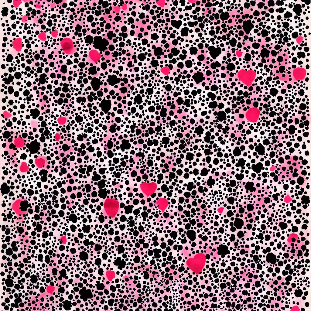 Image similar to camouflage made of hearts, smiling, abstract, rei kawakubo artwork, cryptic, dots, stipple, lines, splotch, color tearing, pitch bending, color splotches, dark, ominous, eerie, minimal, points, technical, old painting