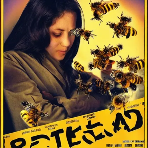 Prompt: movie poster about a person addicted to bees