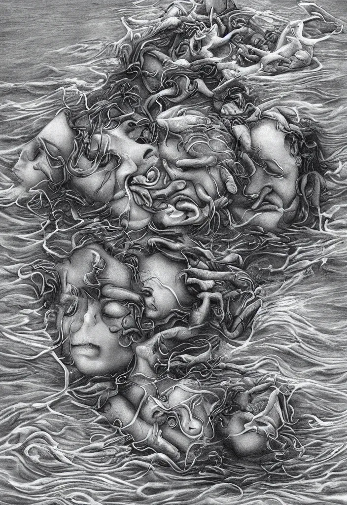 Image similar to highly detailed surrealist art about drowning slowly