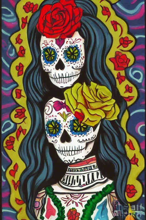 Image similar to Illustration of a sugar skull day of the dead girl, art by edward hopper