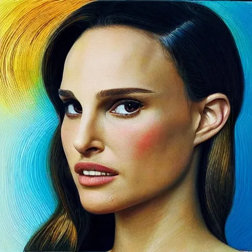 Image similar to “Natalie Portman, beautiful, golden colors, sharp focus, hyperrealistic impasto”