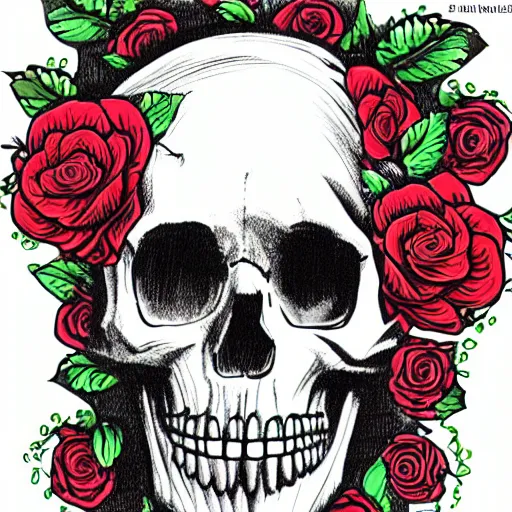 Image similar to skull and guitar and roses,