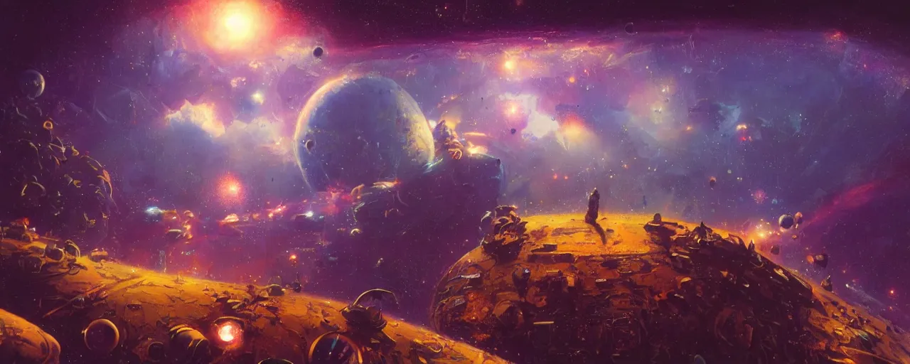 Prompt: ” gravity well to outer space, [ art by paul lehr, cinematic, detailed, epic, widescreen, opening, establishing, mattepainting, photorealistic, realistic textures, octane render ] ”