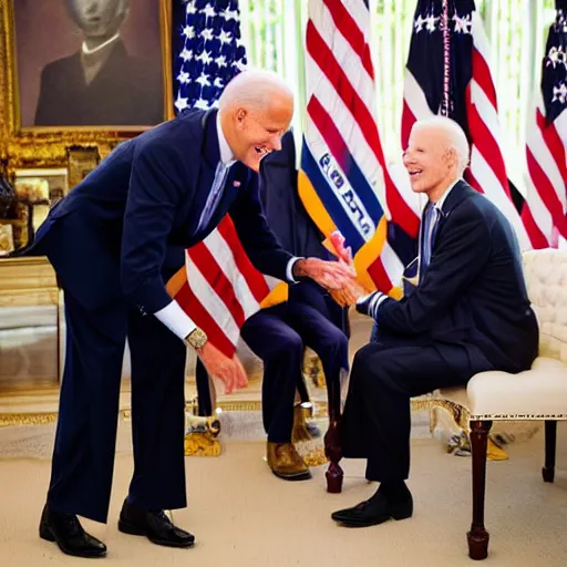 Image similar to A photo of joe biden teams up with a teenage joe biden, perfect faces, 50 mm, award winning photography